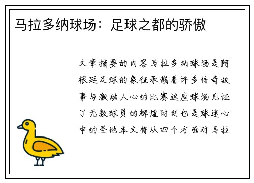 马拉多纳球场：足球之都的骄傲